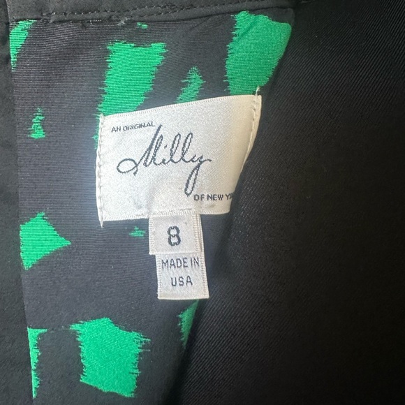 Milly Vintage Black and Green Patterned Dress with Pockets & Accent Zippers - Picture 4 of 8